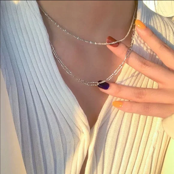 S925 2PC/SET SPARKLING CHAIN CHOKER NECKLACE - Picture 2 of 16